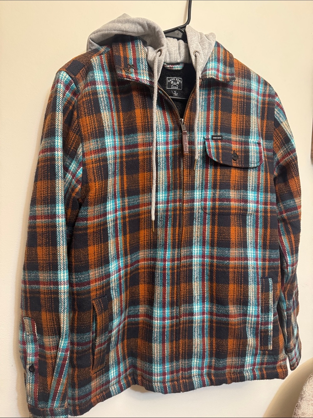 Dark Seas division Plaid Hooded Jacket - Brown & Teal Flannel